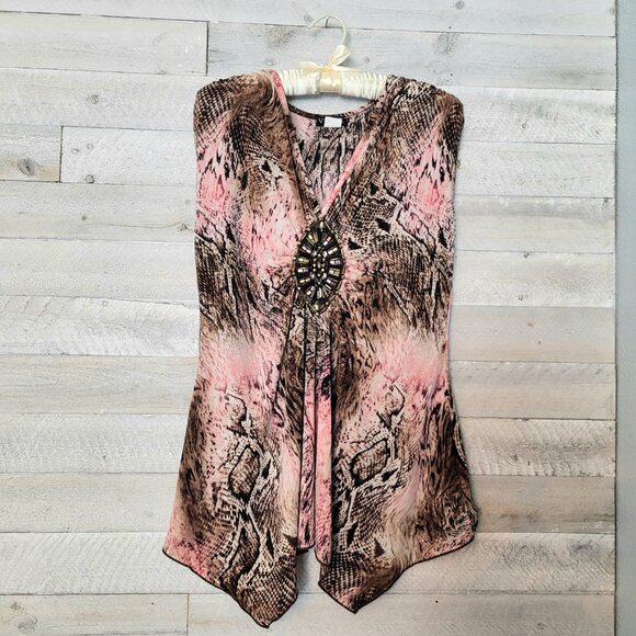 Venus Y2k top M tank asymetrical hem, beaded detail, snakeprint. Fairy grunge - Picture 1 of 7